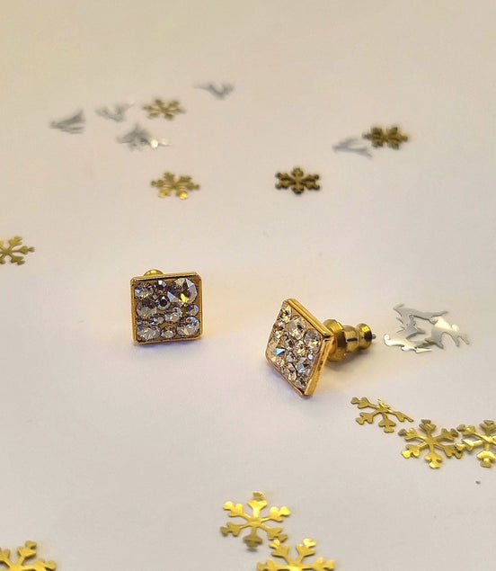Ohrstecker Quadratisch mit Swarovski® Kristallen Golden Shadow – elegant & zeitlos