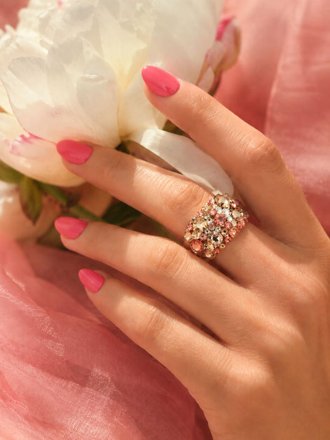 Statement Ring mit Swarovski Kristallen in Rosa und Champagner