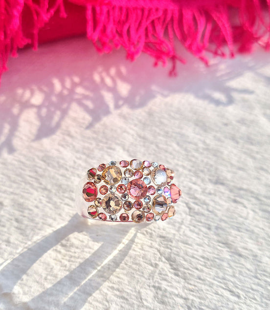 Statement Ring mit Swarovski Kristallen in Rosa und Champagner