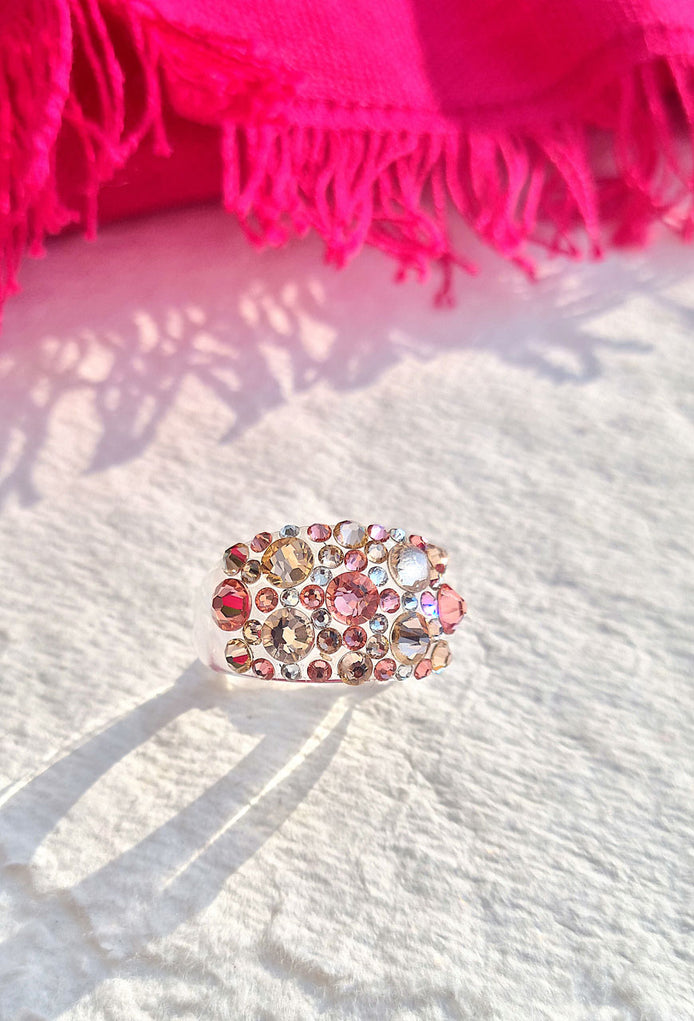 Statement Ring mit Swarovski Kristallen in Rosa und Champagner