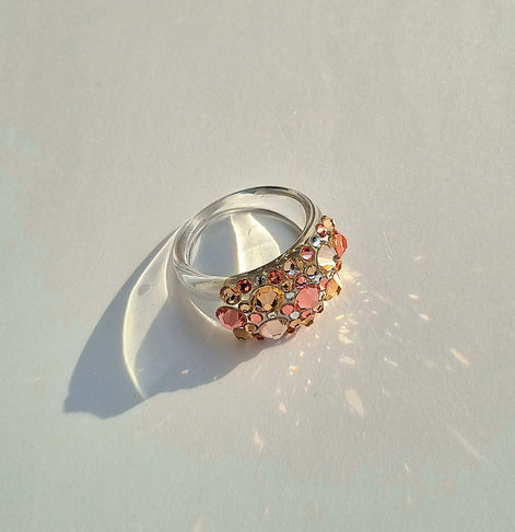 Statement Ring mit Swarovski Kristallen in Rosa und Champagner