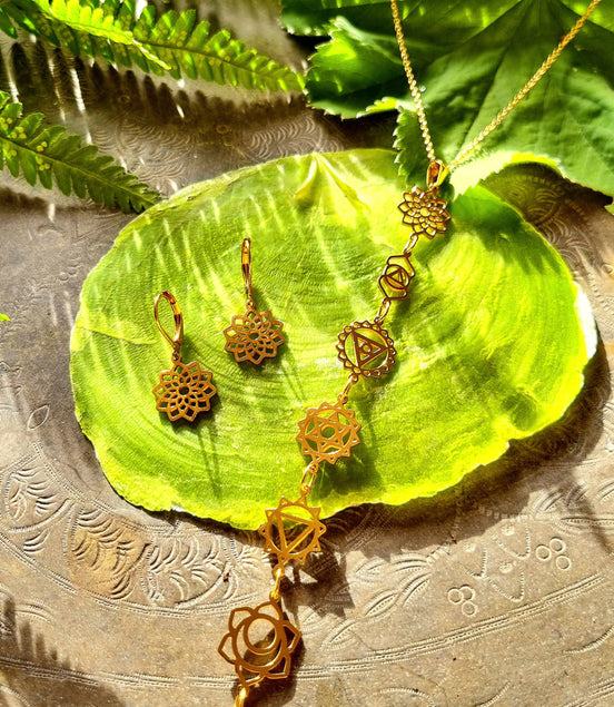 Chakra Kette gold aus Edelstahl – Halskette mit sieben Chakra-Symbolen