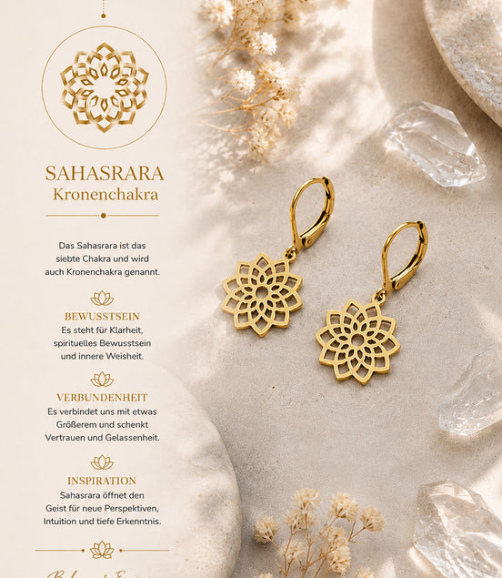 Chakra Ohrringe gold mit Kronenchakra-Symbol für innere Harmonie