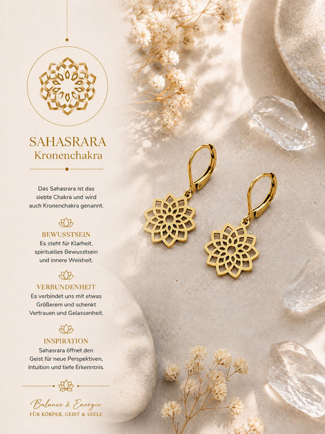 Chakra Ohrringe gold mit Kronenchakra-Symbol für innere Harmonie