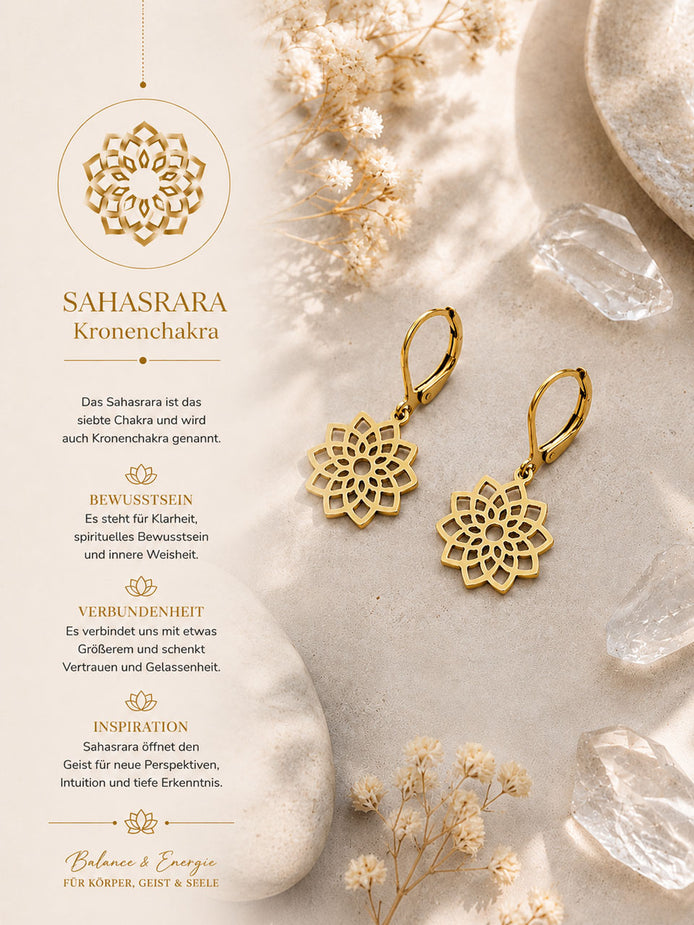 Chakra Ohrringe gold mit Kronenchakra-Symbol für innere Harmonie