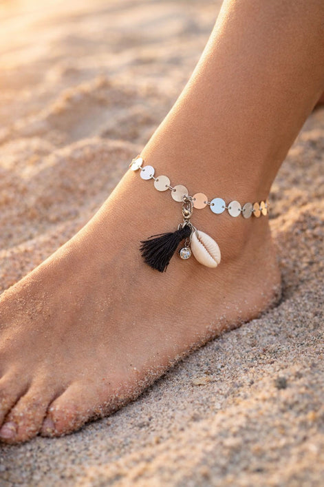 Fußkette Silberfarben mit Münzplättchen & Swarovski® Kristall