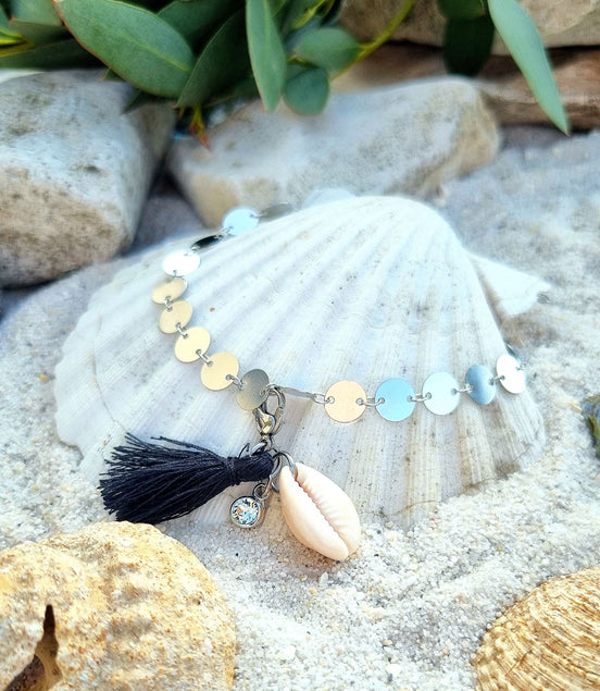 Fußkette Silber mit Münzplättchen & Swarovski® Kristall – Edelstahl