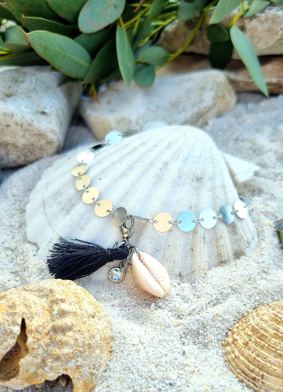 Fußkette Silberfarben mit Münzplättchen & Swarovski® Kristall