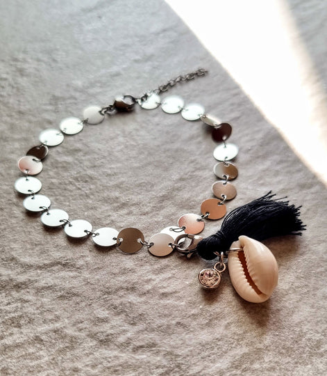 Fußkette Silberfarben mit Münzplättchen & Swarovski® Kristall