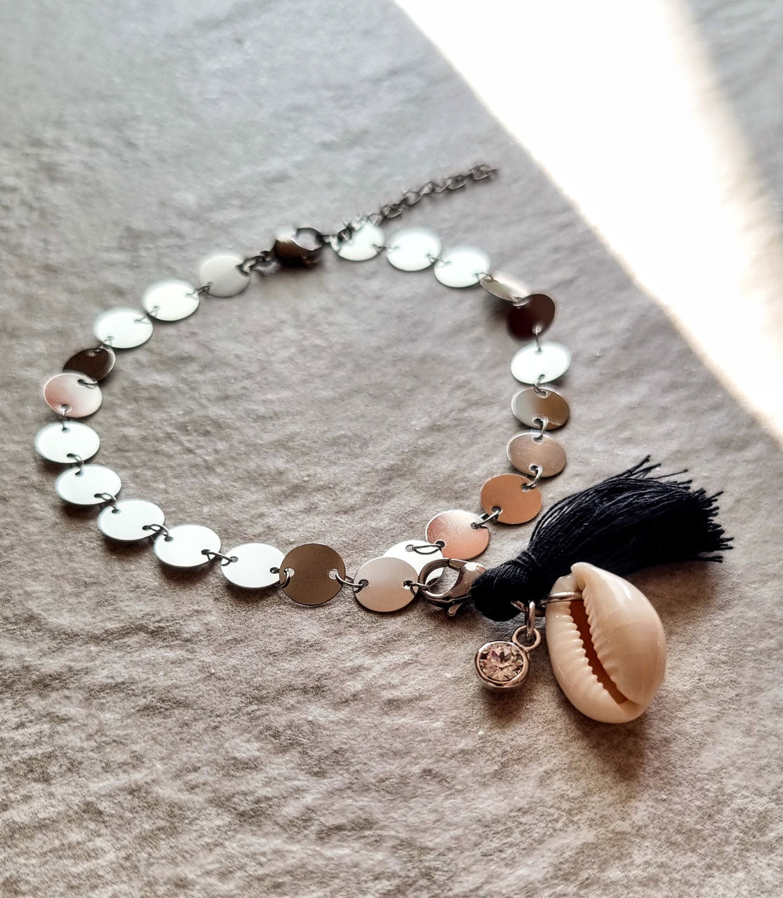 Fußkette Silberfarben mit Münzplättchen & Swarovski® Kristall