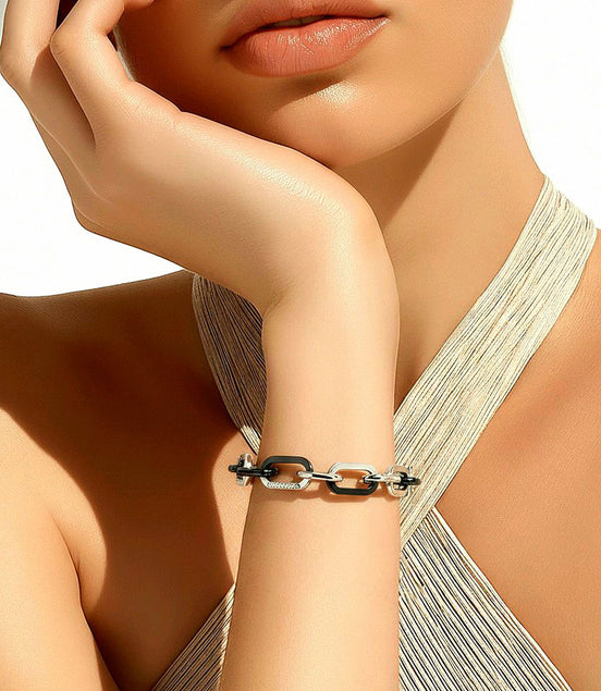 Armband mit Swarovski® Kristallen an ovalen Elementen aus Stahl - handgefertigt