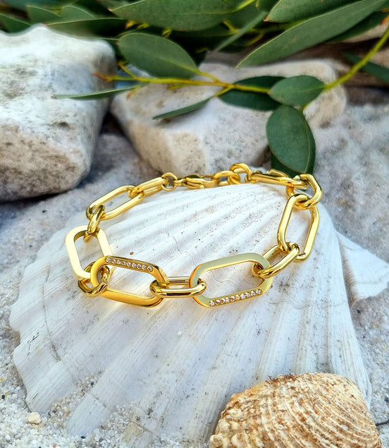 Goldenes Statement-Armkettchen mit Swarovski® Kristallen – vergoldet