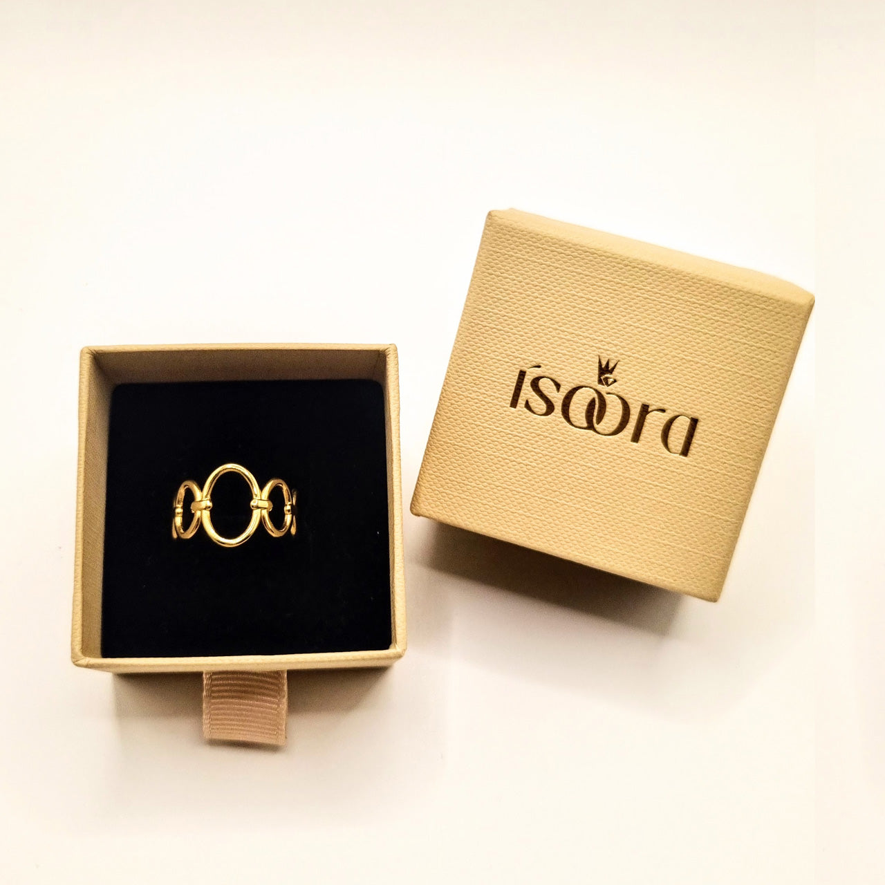 Ring Edelstahl vergoldet mit ovalen Elementen