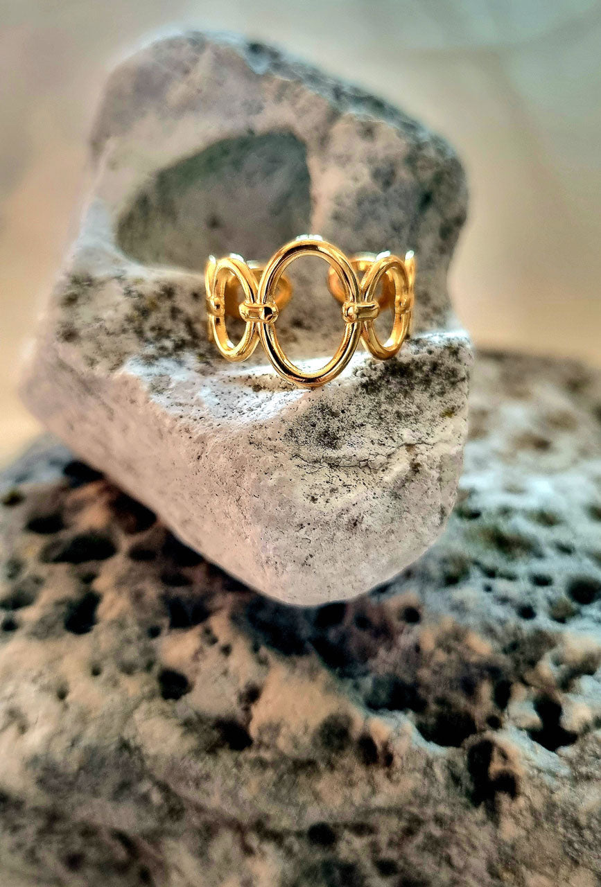 Ring Edelstahl vergoldet mit ovalen Elementen