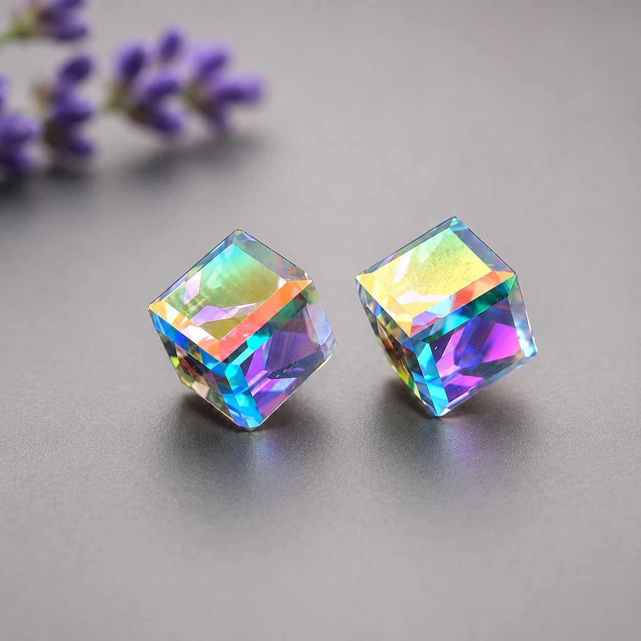 Stud earrings with Swarovski stone in an  cube design