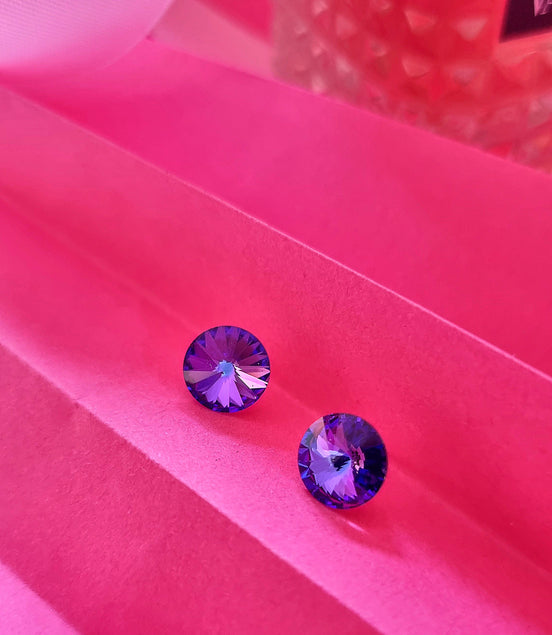 Purple Stud Earrings with Swarovski Crystals