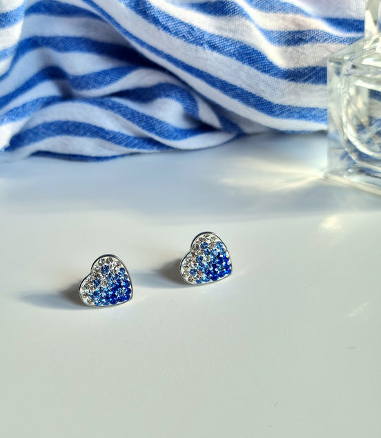 Blue Heart Stud Earrings with Preciosa Crystals