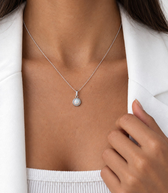 Silver necklace with opal pendant and Swarovski crystals