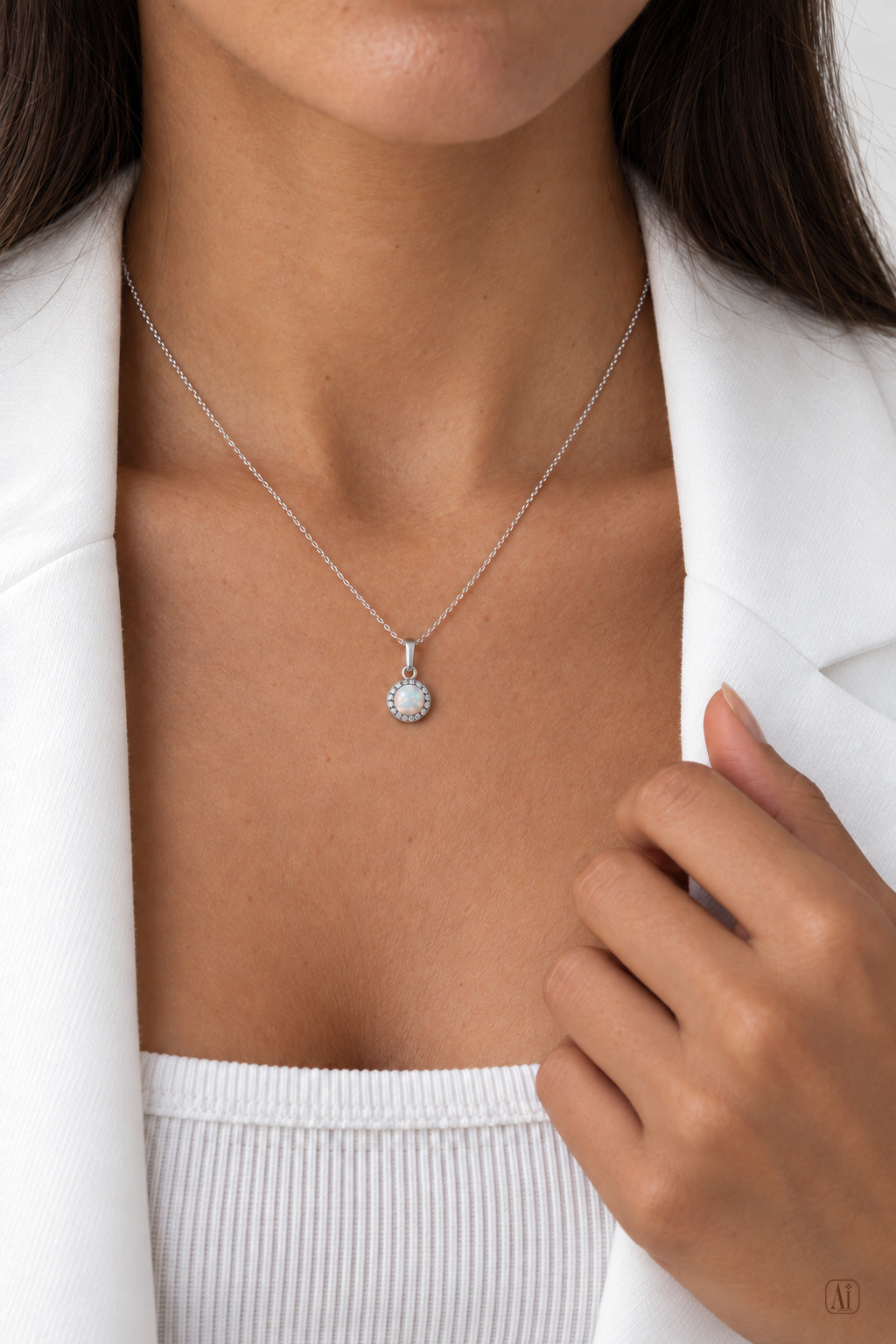 Silberkette mit Opal-Anhänger und Swarovski-Kristallen