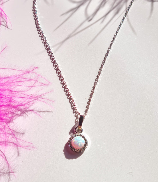 Silver necklace with opal pendant and Swarovski crystals