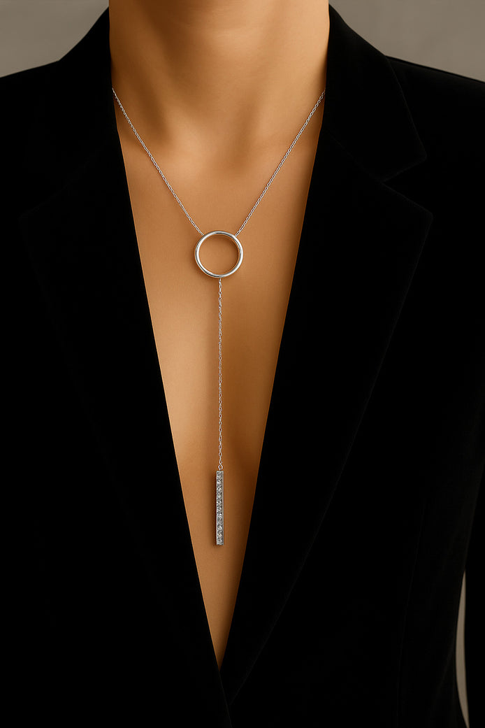 Y-Halskette 925 Sterling Silber mit funkelden Swarovski Kristallen