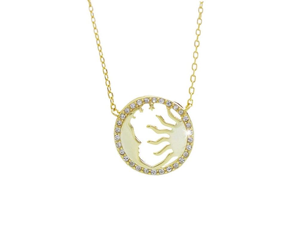 Kette mit Sonne- & Mond Anhänger und Swarovski® Kristallen vergoldet Silber 925 - handgefertigt