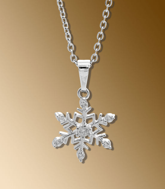 Silver snowflake necklace with cubic zirconia – 925 sterling silver, rhodium-plated – handmade