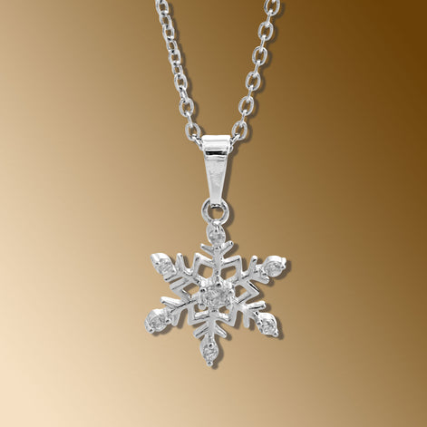 Halskette mit Schneeflocken Silber mit Zirkonia – 925er Sterlingsilber, rhodinier - handgefertigt