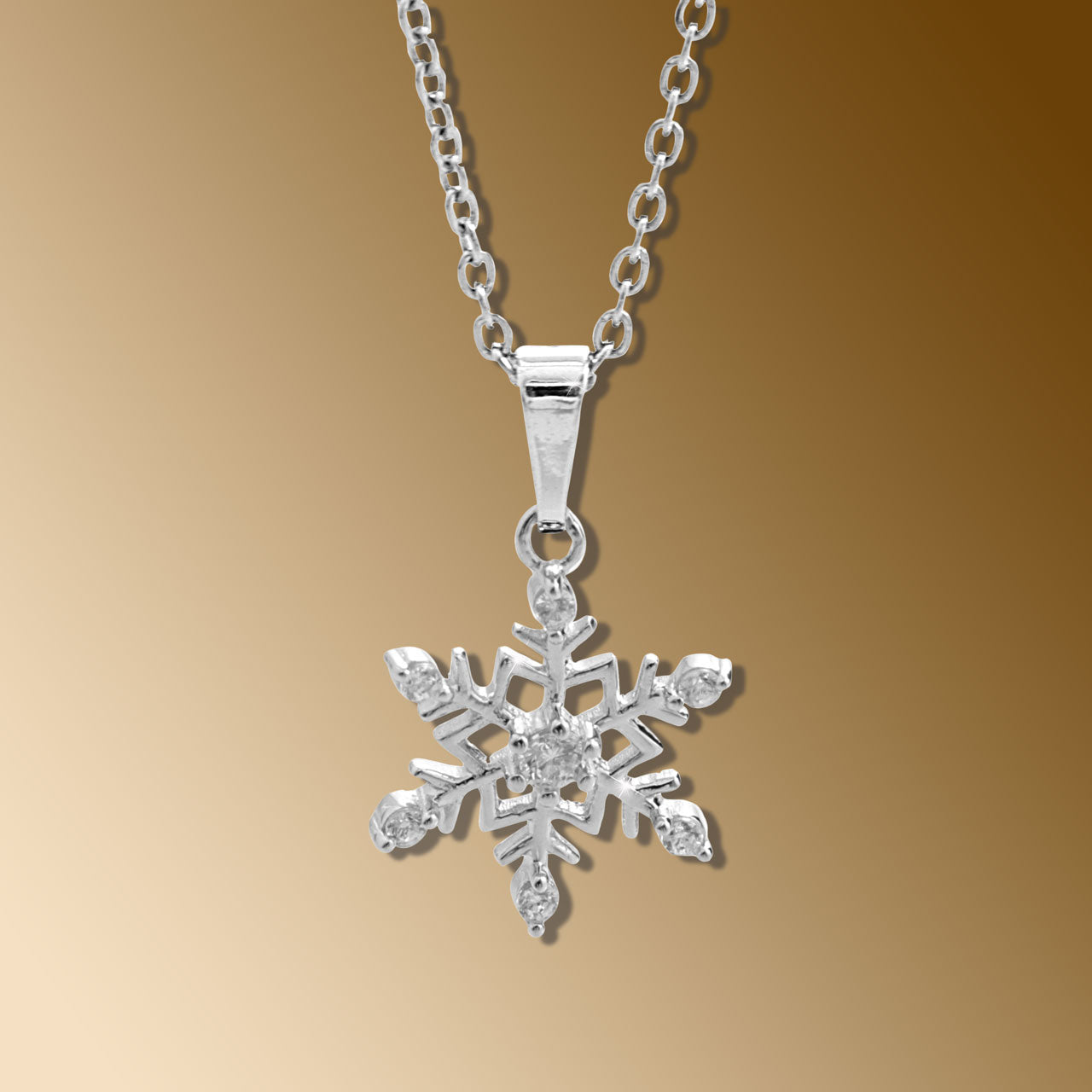 Silver snowflake necklace with cubic zirconia – 925 sterling silver, rhodium-plated – handmade