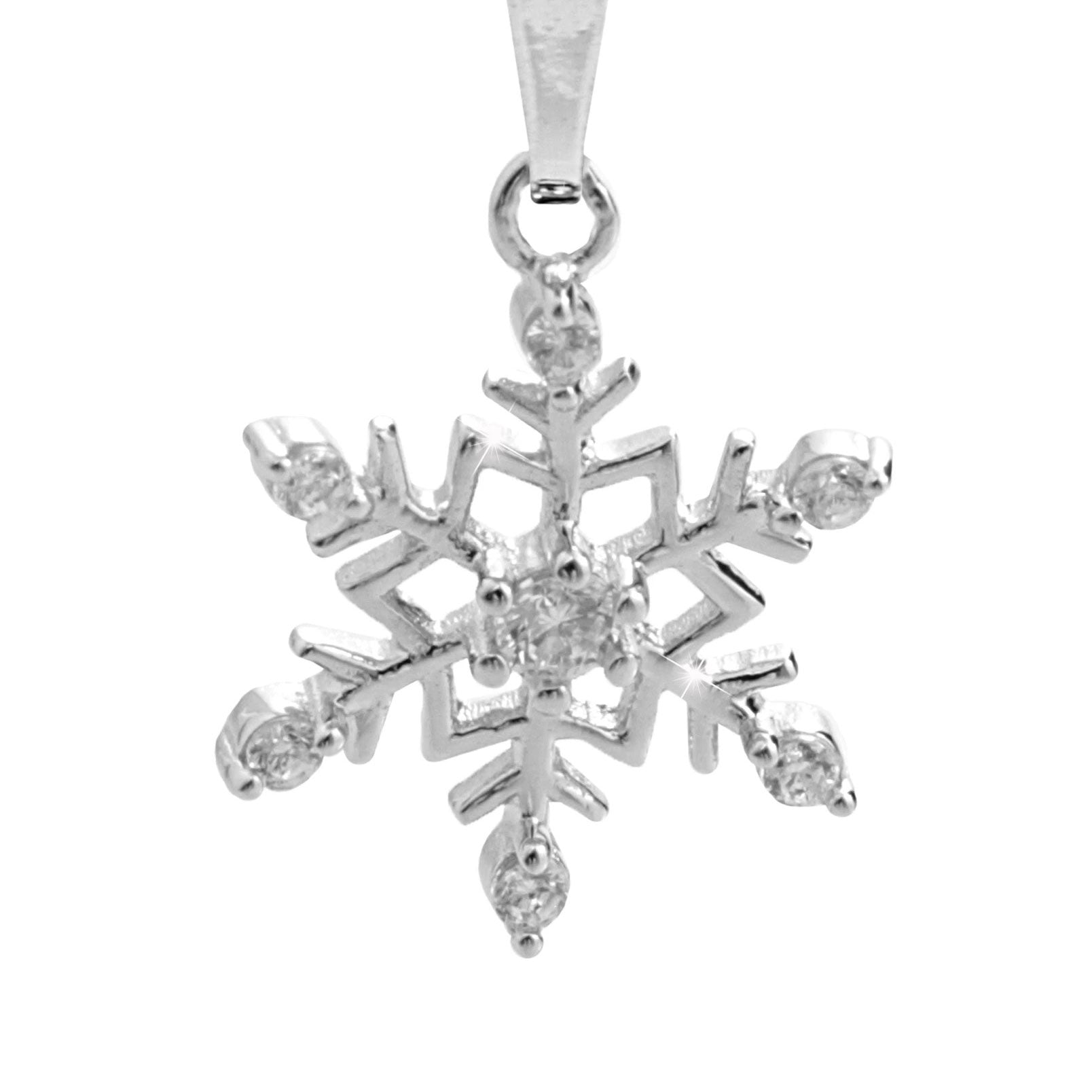 Silver snowflake necklace with cubic zirconia – 925 sterling silver, rhodium-plated – handmade