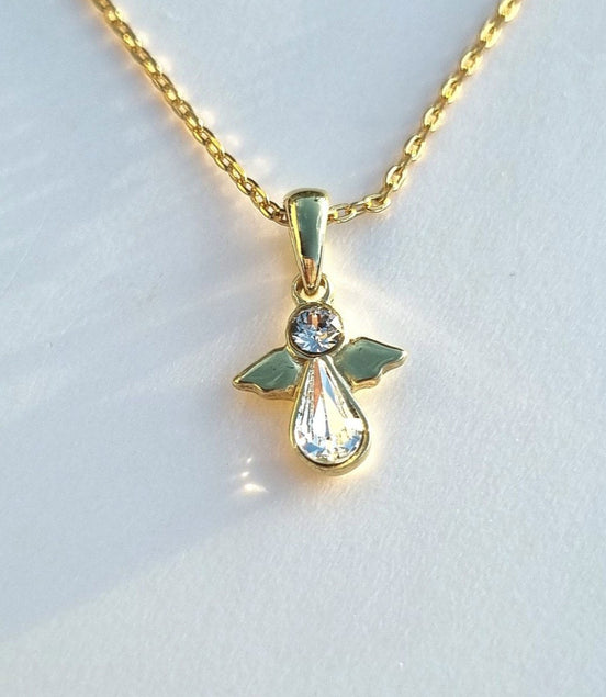 Halskette mit Engelanhänger 925er Silber mit Swarovski-Kristallen - vergoldet