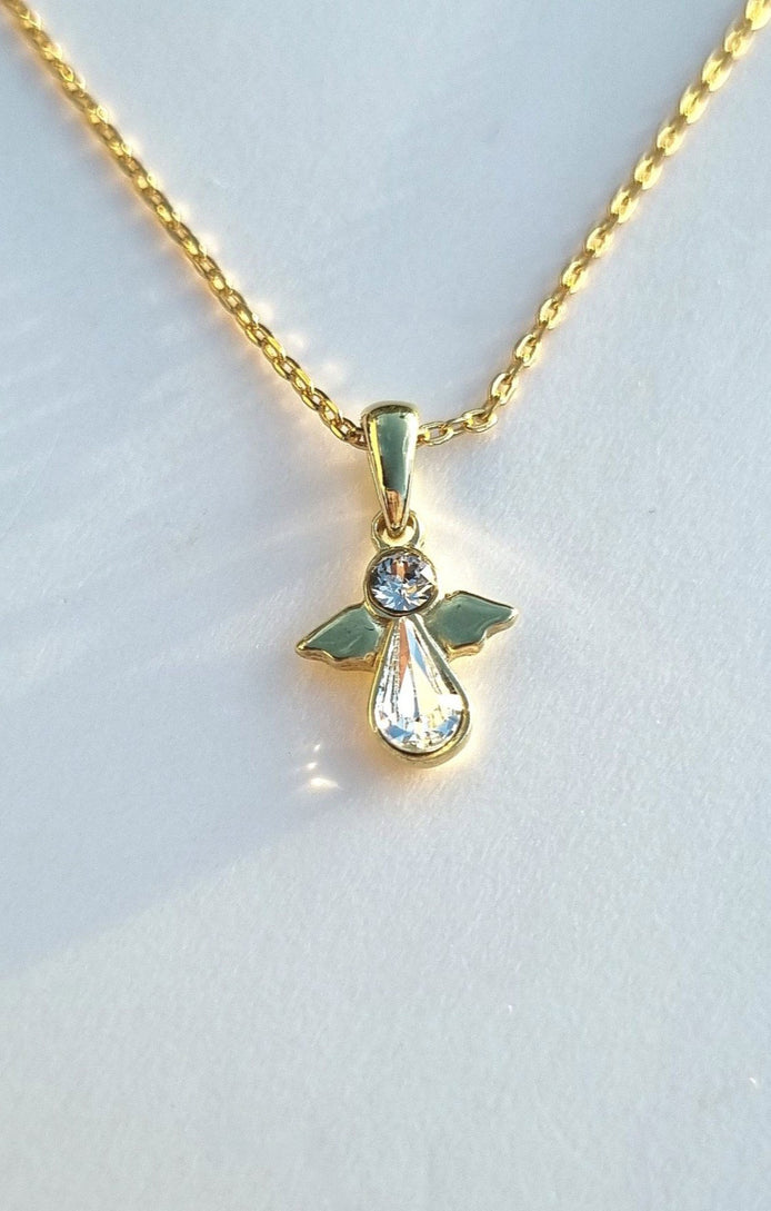 Halskette mit Engelanhänger 925er Silber mit Swarovski-Kristallen - vergoldet