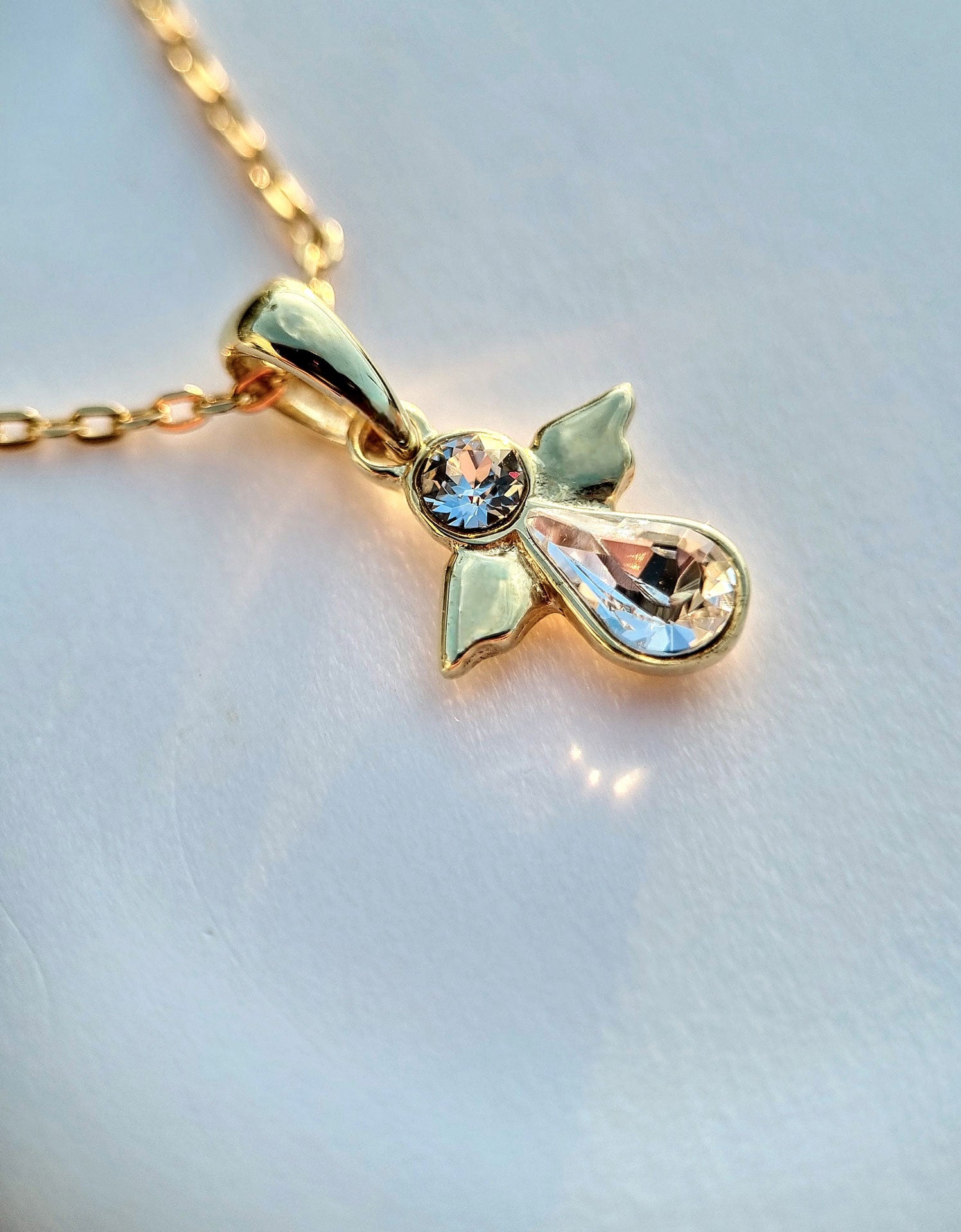 Halskette mit Engelanhänger 925er Silber mit Swarovski-Kristallen - vergoldet