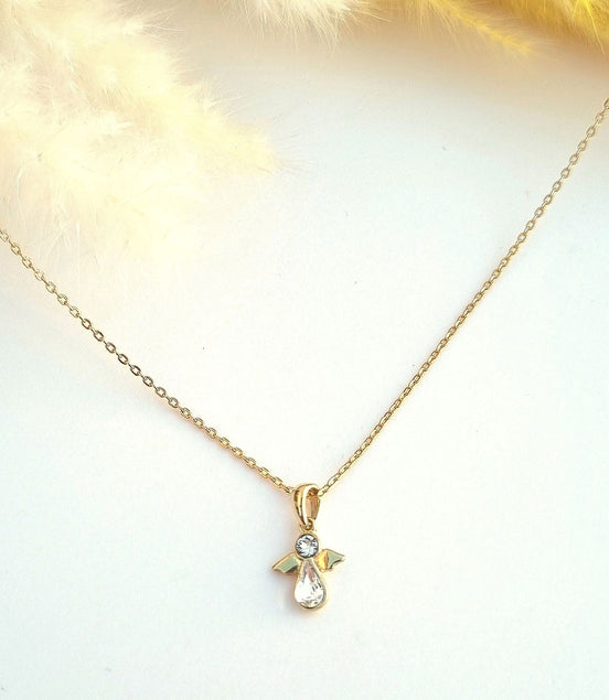 Halskette mit Engelanhänger 925er Silber mit Swarovski-Kristallen - vergoldet