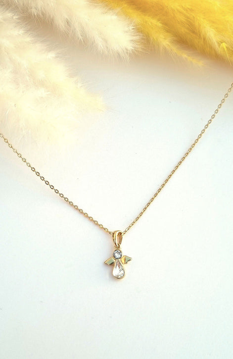 Halskette mit Engelanhänger 925er Silber mit Swarovski-Kristallen - vergoldet