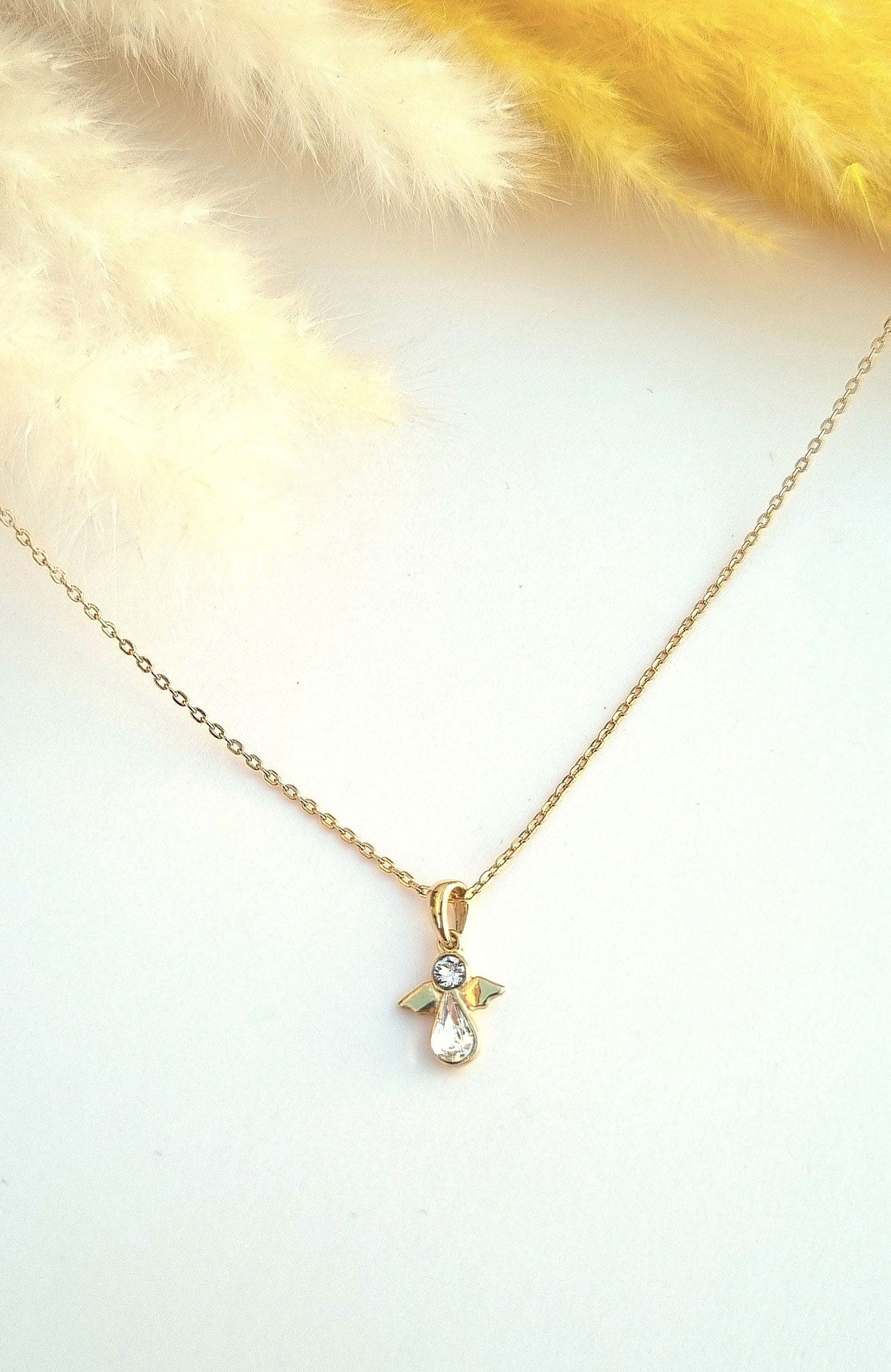 Halskette mit Engelanhänger 925er Silber mit Swarovski-Kristallen - vergoldet