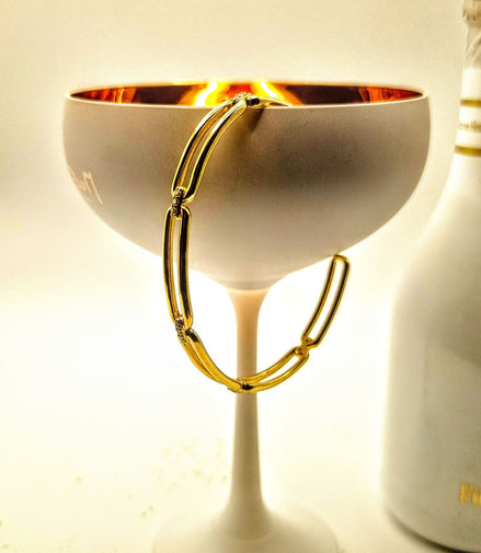 Armreif aus vergoldetem Sterlingsilber mit ovalen Elementen & klaren Zirkonia – 925er Silber - handgefertigt