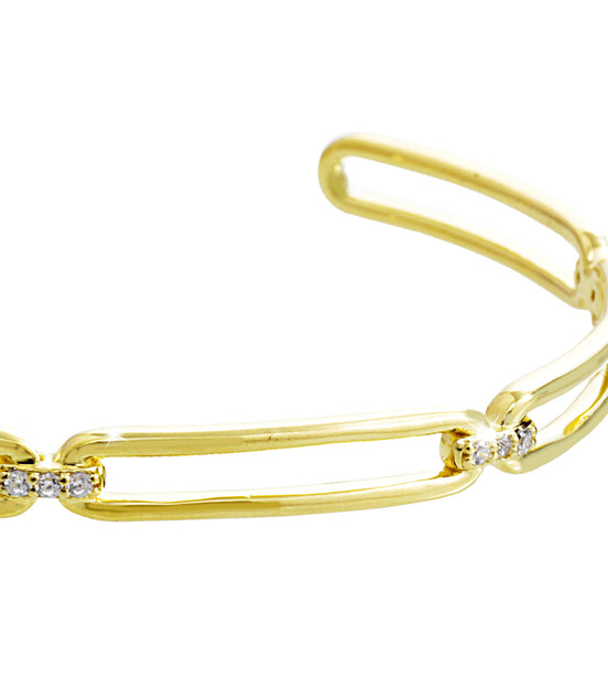 Armreif aus vergoldetem Sterlingsilber mit ovalen Elementen & klaren Zirkonia – 925er Silber - handgefertigt