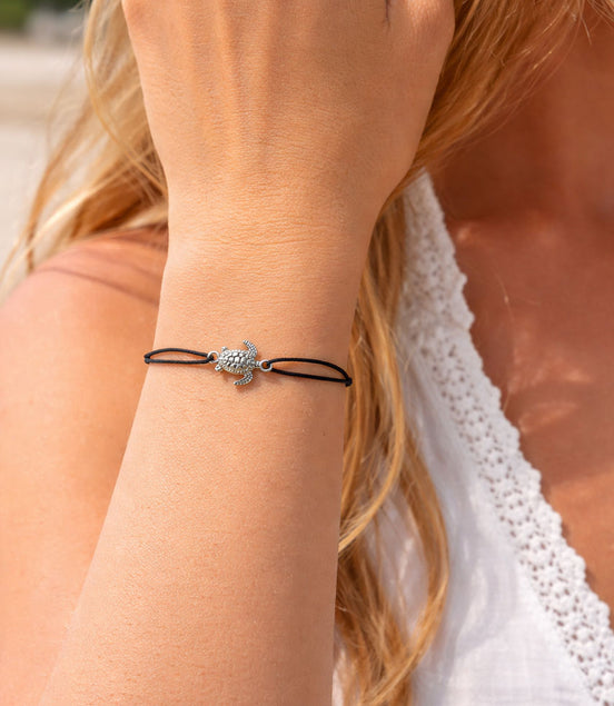 Cord Bracelet with Turtle – 925 Sterling Silver