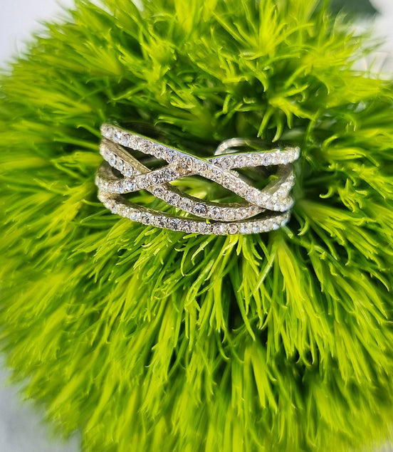 Wide silver ring, 925 silver – multi-row with Swarovski crystals