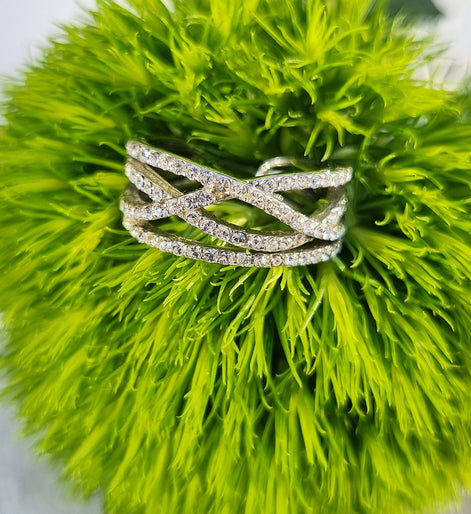 Breiter Silberring, 925er Silber – mehrreihig mit Swarovski-Kristallen