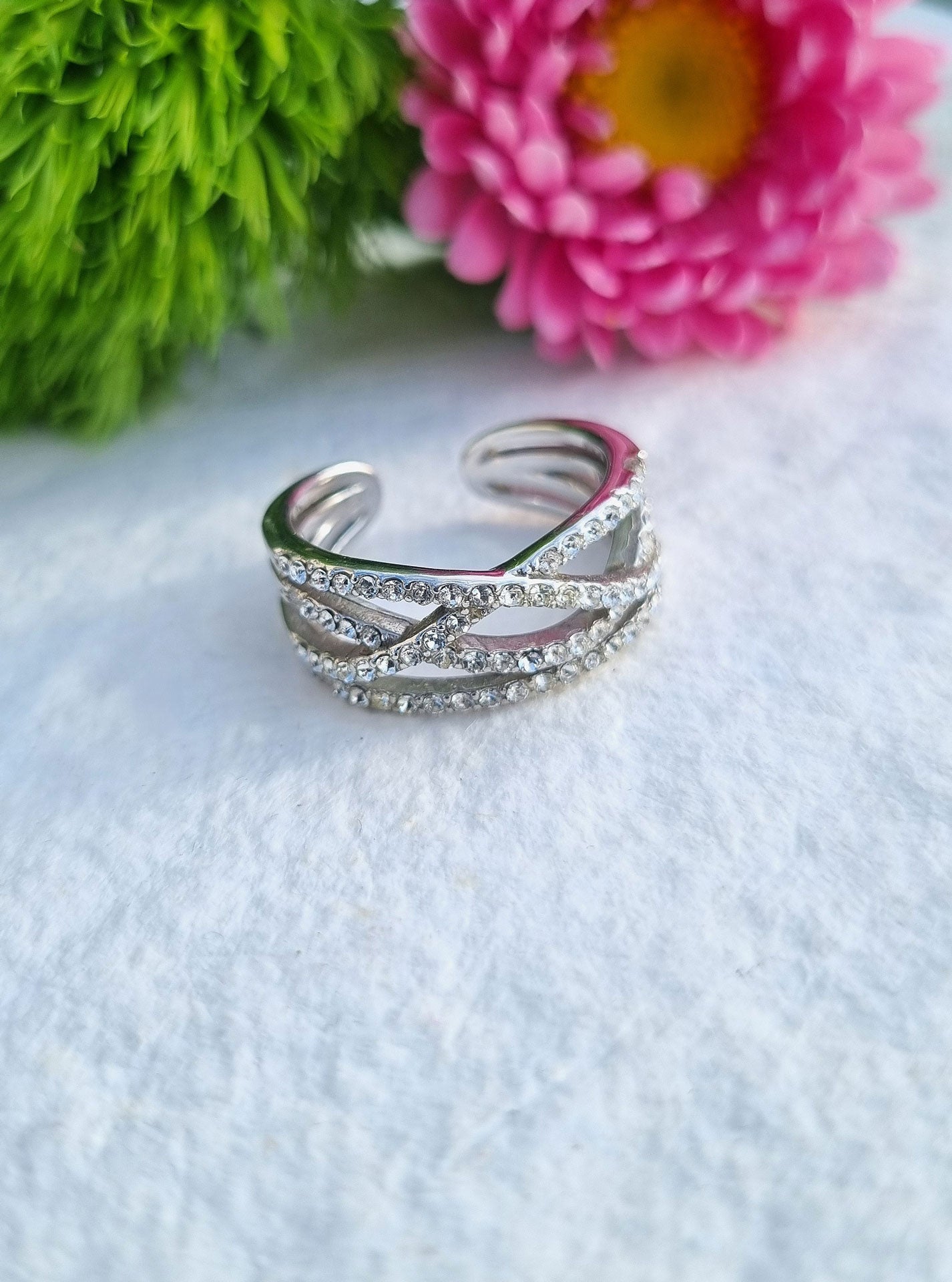 Breiter Silberring, 925er Silber – mehrreihig mit Swarovski-Kristallen