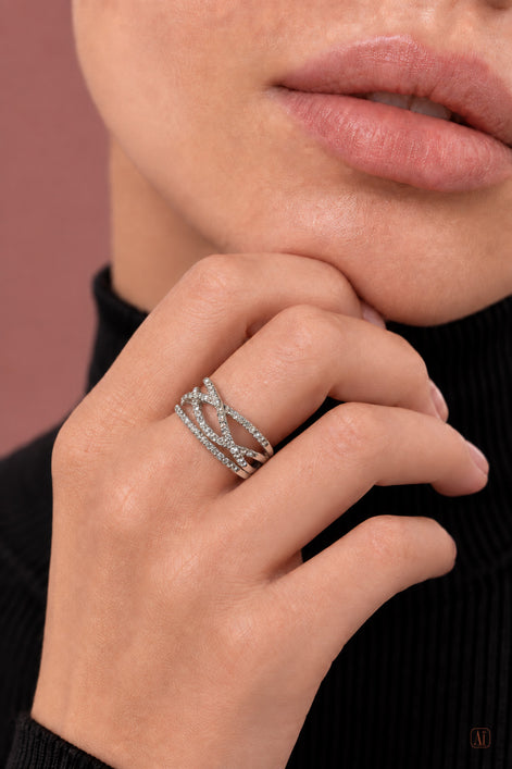 Breiter Silberring, 925er Silber – mehrreihig mit Swarovski-Kristallen