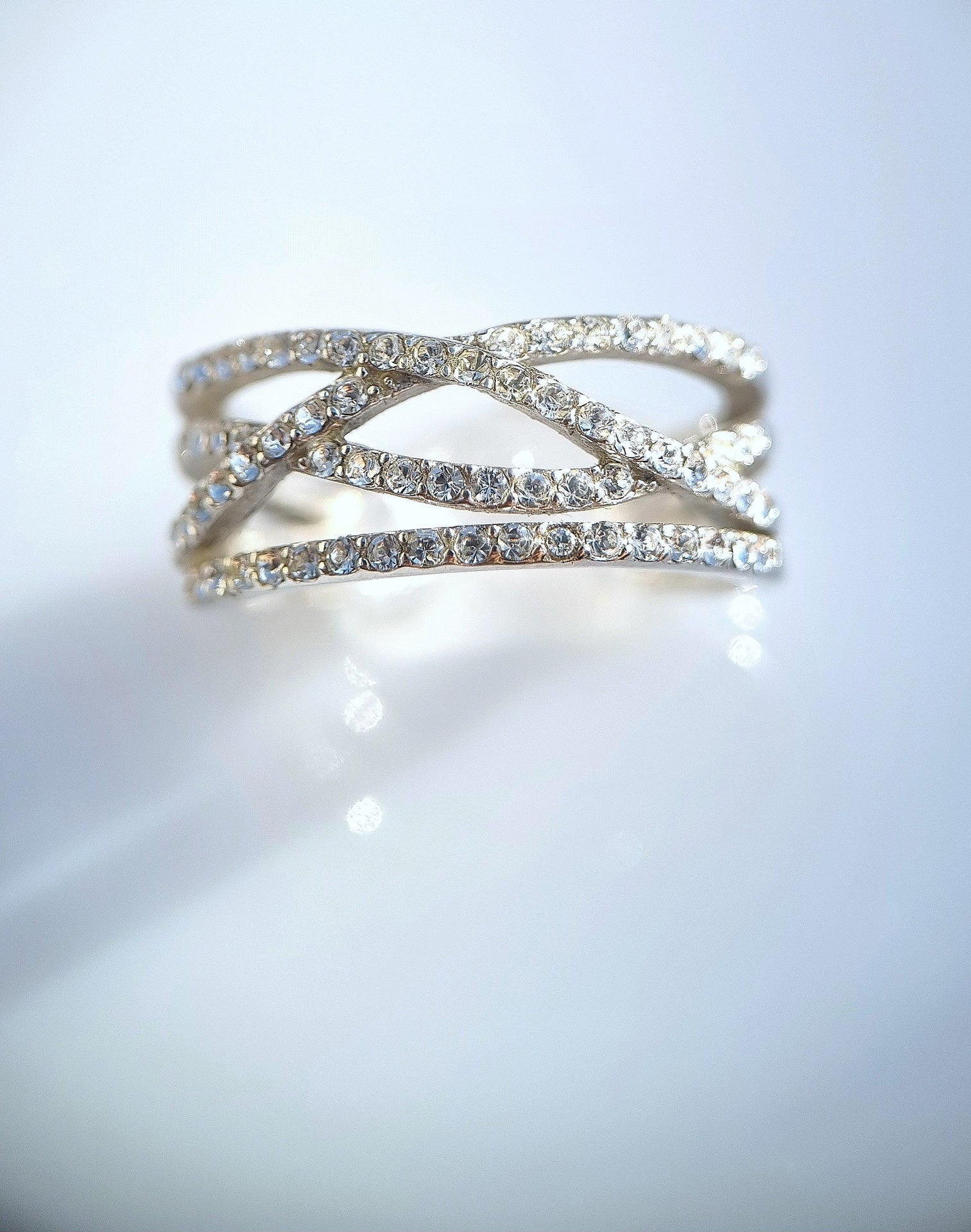 Breiter Silberring, 925er Silber – mehrreihig mit Swarovski-Kristallen
