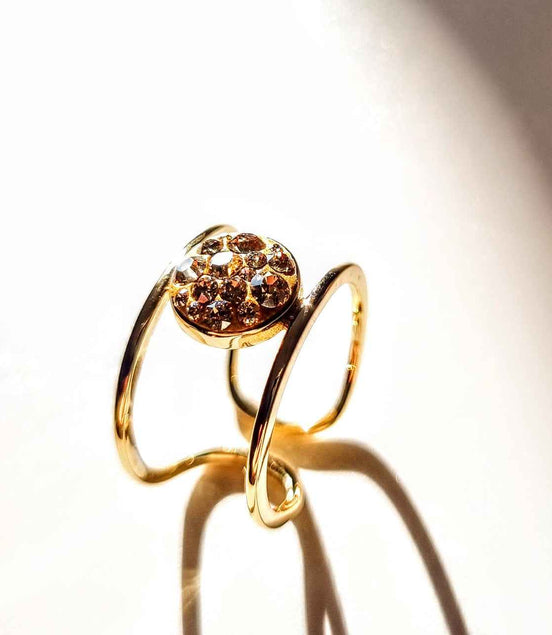 Ring Vergoldeter Silberring mit Swarovski® Golden Shadow Kristallen (925 Sterling Silber)