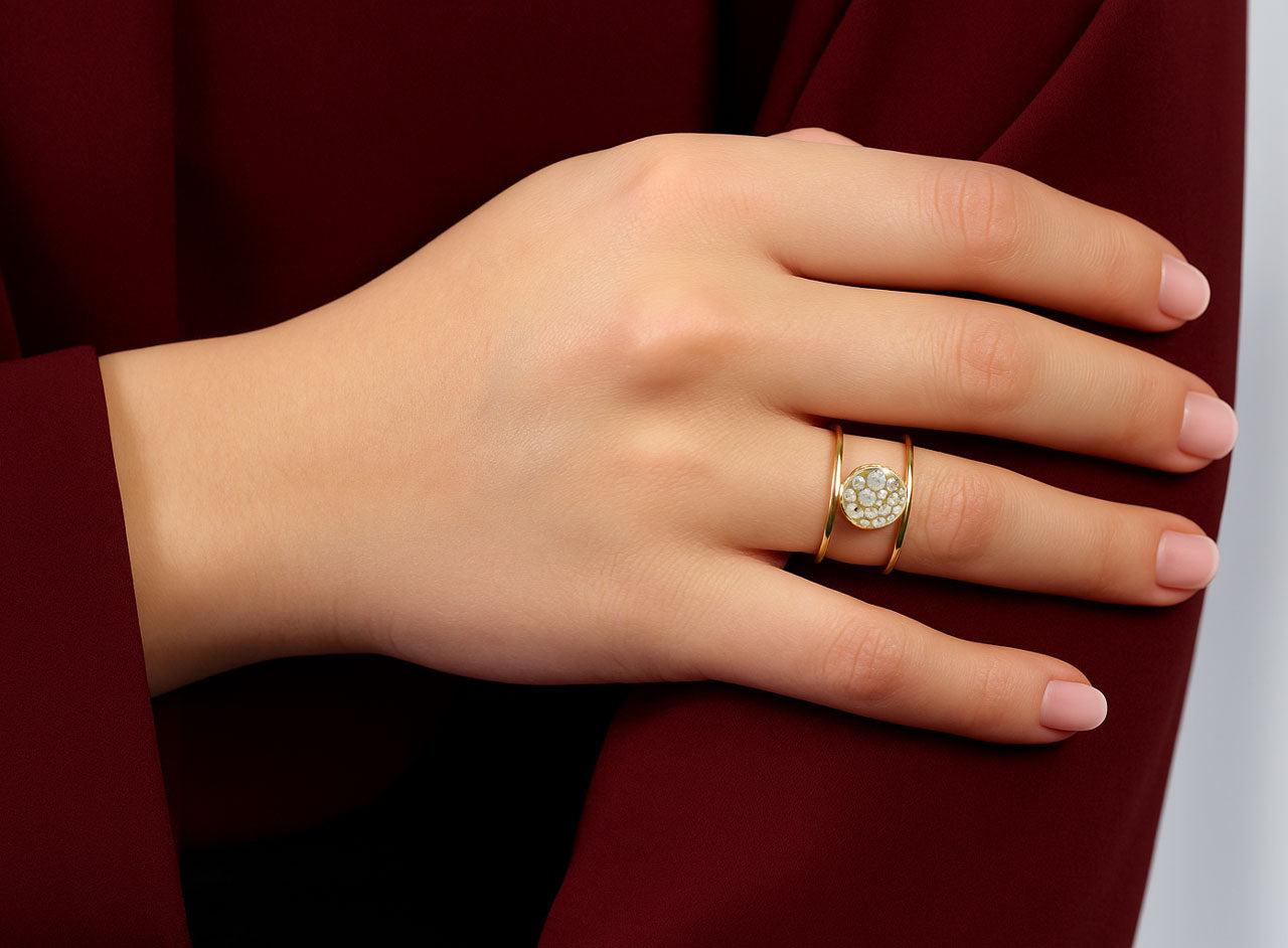 Ring Vergoldeter Silberring mit Swarovski® Golden Shadow Kristallen (925 Sterling Silber)