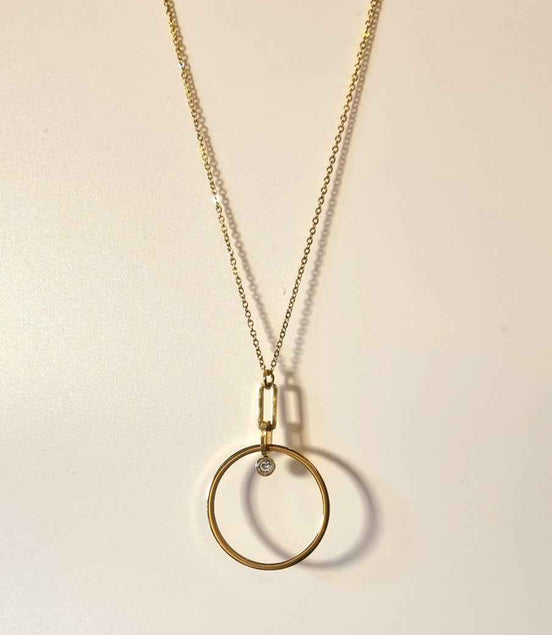 Halskette Goldfarben mit Ringanhänger und Strassstein