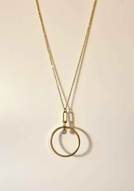 Halskette Goldfarben mit Ringanhänger und Strassstein