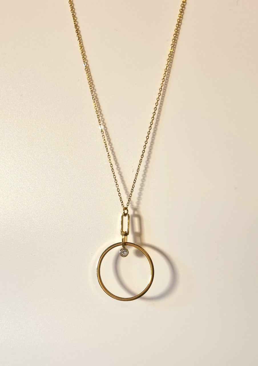 Halskette Goldfarben mit Ringanhänger und Strassstein