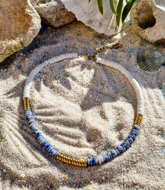 Boho Halskette mit Natursteinen & Muscheln – Edelstahl